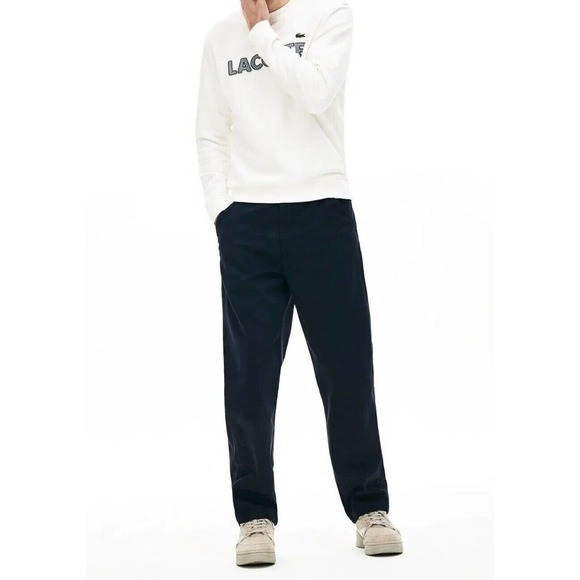 Lacoste Other - NWT Lacoste Textured Stretch Cotton Loose Casual Pants Navy Blue Mens US Size 34